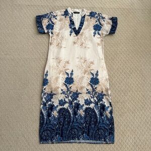 Francesca Bettini Linen Blend Floral Shift Dress Small Summer Vacation Casual